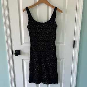 Vintage Laundry by Shelli Segal Black Crocheted Tank Dress Size Small Y2K 2000s